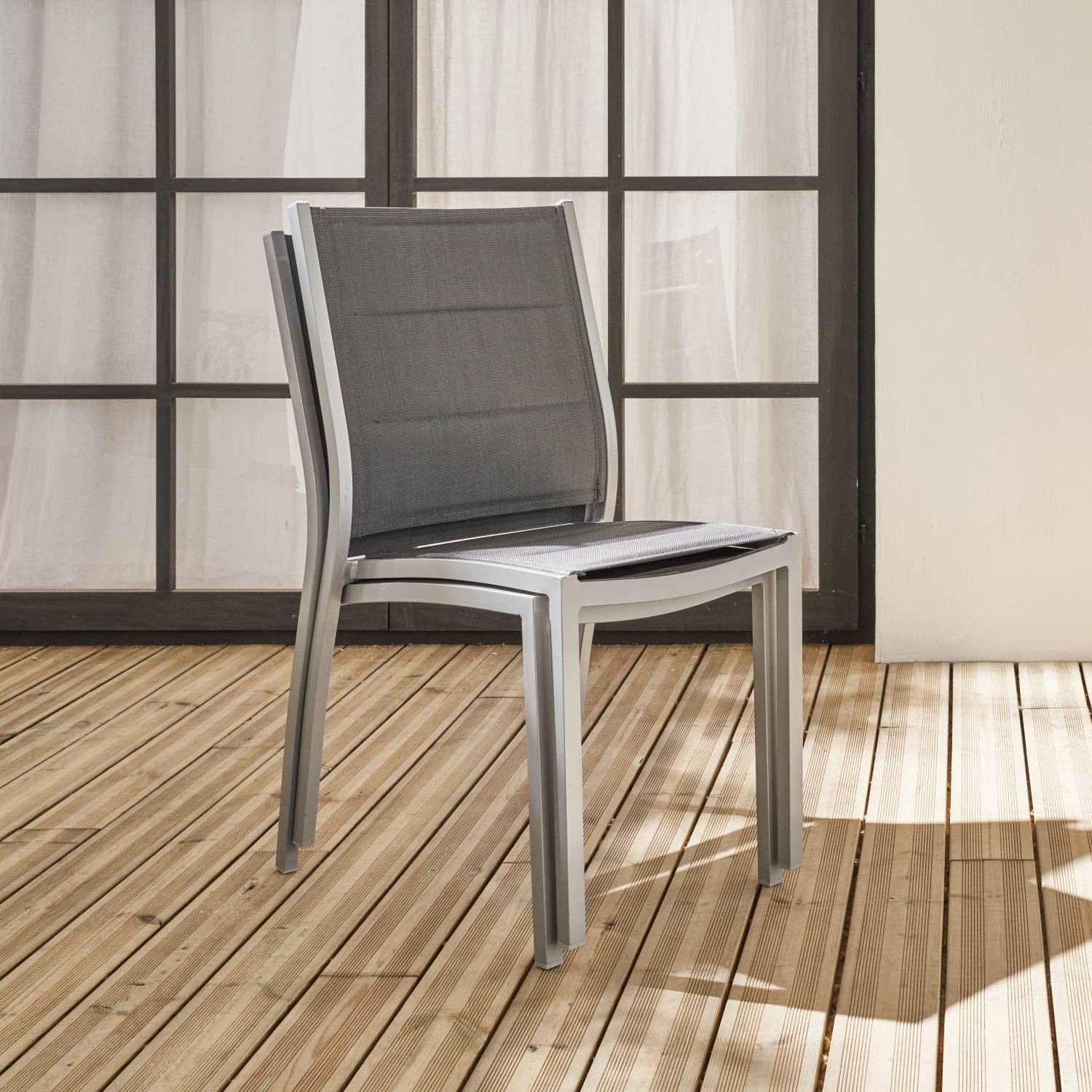 sweeek - Lot de 2 chaises - Chicago / Odenton - Aluminium et textilène gris | sweeek - Image 1