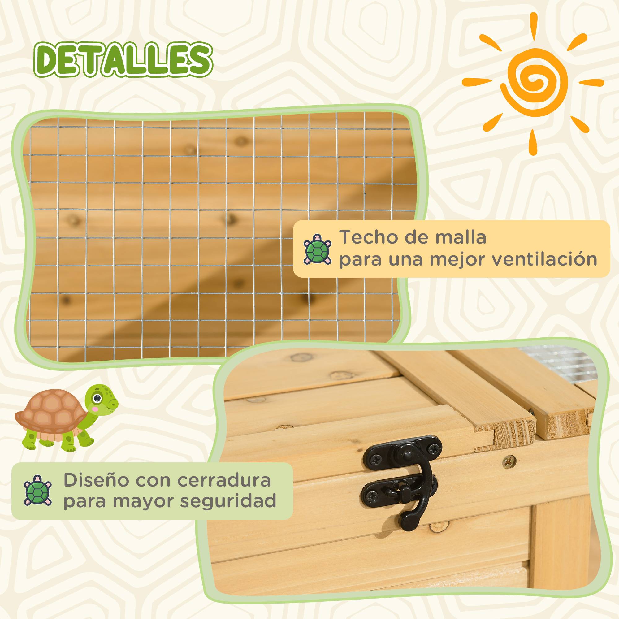 ComfortXL - Enclos tortue bois de sapin 91 x 60,5 x 32 cm naturel intérieur extérieur ventilé - ComfortXL Outdoor Living - Image 8