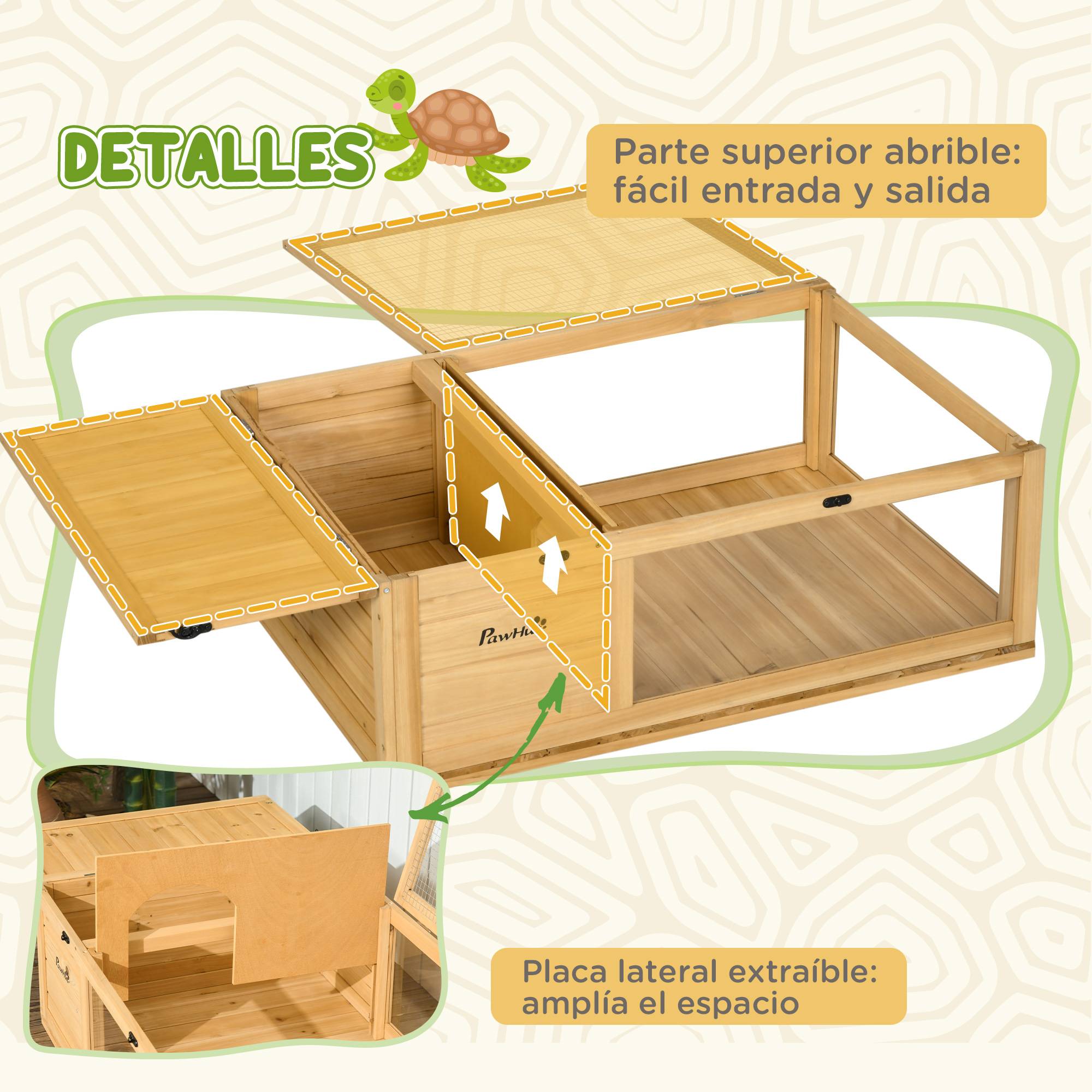 ComfortXL - Enclos tortue bois de sapin 91 x 60,5 x 32 cm naturel intérieur extérieur ventilé - ComfortXL Outdoor Living - Image 7