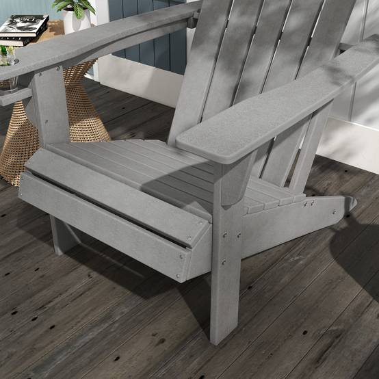 Chaise Adirondack avec porte-gobelet, en plastique, pour jardin et balcon, grise - Image 8