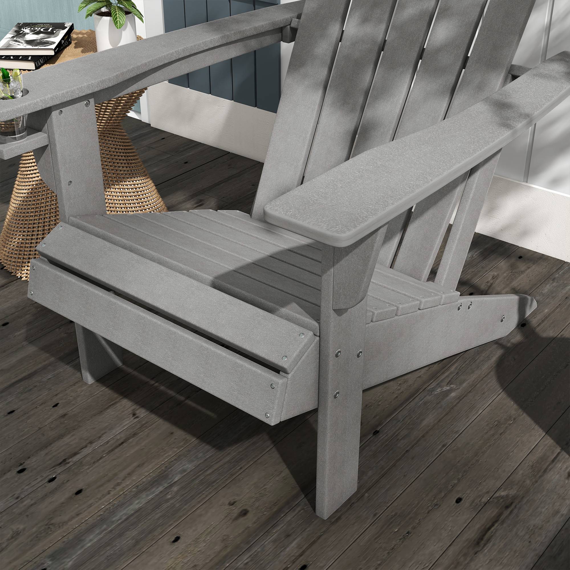 Chaise Adirondack avec porte-gobelet, en plastique, pour jardin et balcon, grise - Image 8