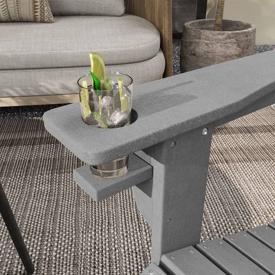 Chaise Adirondack avec porte-gobelet, en plastique, pour jardin et balcon, grise - Image 7
