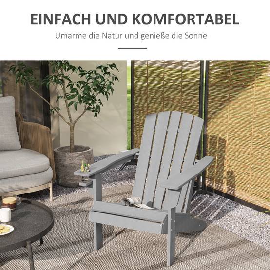 Chaise Adirondack avec porte-gobelet, en plastique, pour jardin et balcon, grise - Image 4