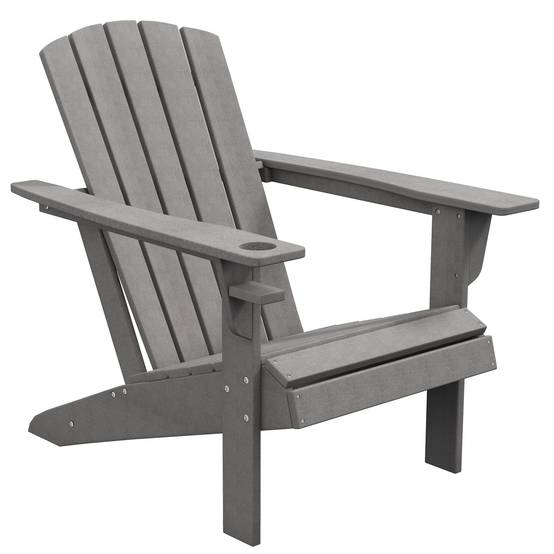 Chaise Adirondack avec porte-gobelet, en plastique, pour jardin et balcon, grise - Image 1