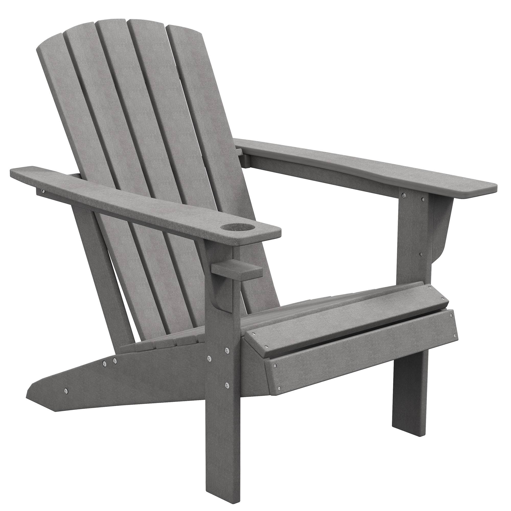 Chaise Adirondack avec porte-gobelet, en plastique, pour jardin et balcon, grise - Image 1