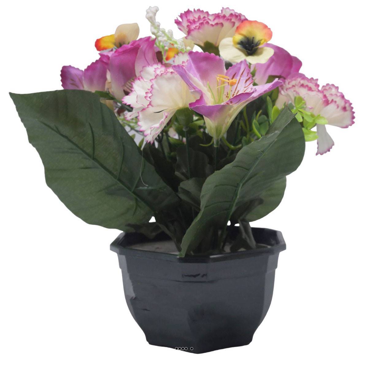 Vasque de Dahlia, Chrysantheme, bouton de rose, Pensée et mini fleurs Mauve violet artificiels - couleur: Mauve violet - Image 2