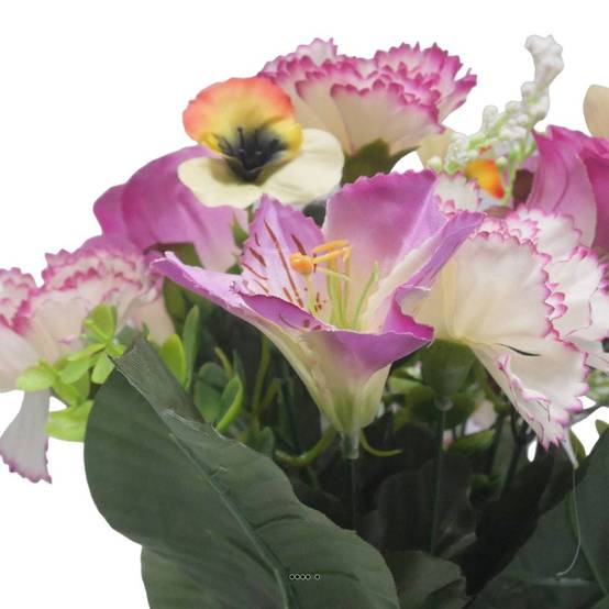 Vasque de Dahlia, Chrysantheme, bouton de rose, Pensée et mini fleurs Mauve violet artificiels - couleur: Mauve violet - Image 3