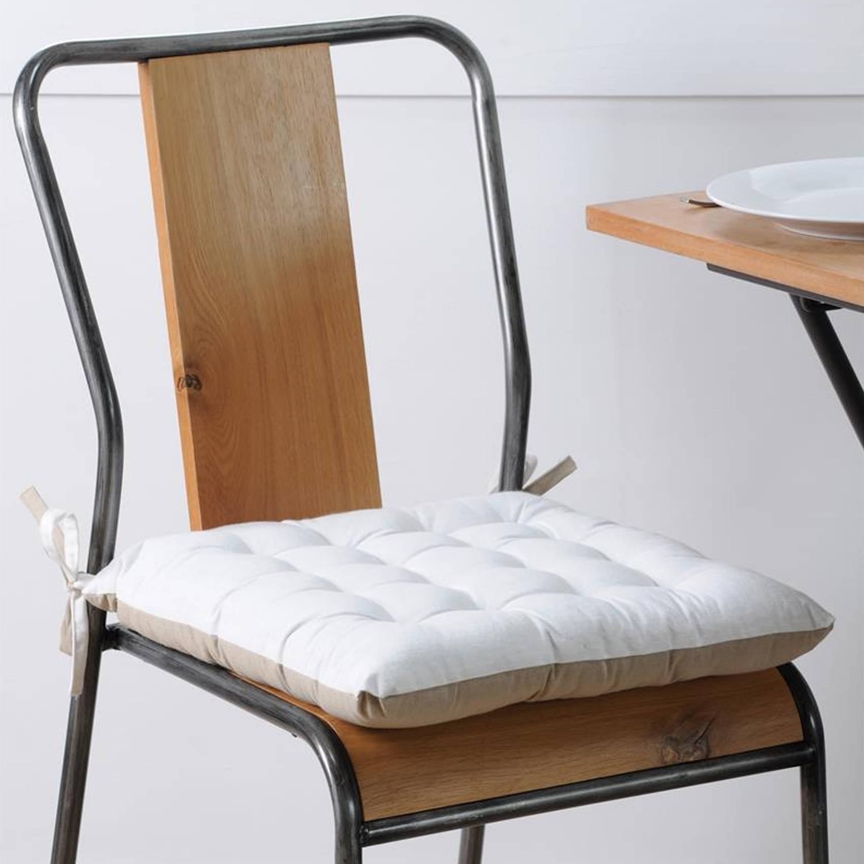 Lovely Casa - Galette de chaise bicolore - LOVELY CASA - Coton - Ecru - Image 4