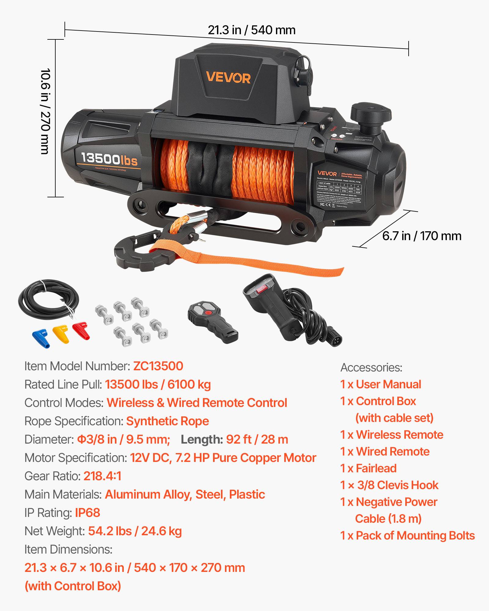 Vevor - VEVOR Treuil électrique 12 V - 6 100 kg, corde synthétique Φ9,5 mm x 28 m, télécommandes filaire et sans fil, IP67, pour SUV et tout-terrain. - Image 6