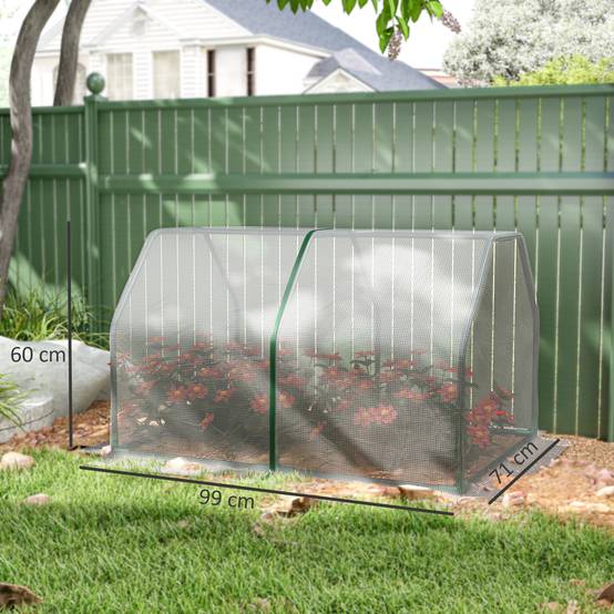 Mini Serre de Terrasse 100 x 70 x 60 cm avec Fermeture Éclair, Structure Acier et Bâche PE 140 g/m², pour Plantes et Fleurs, Blanche - Image 3