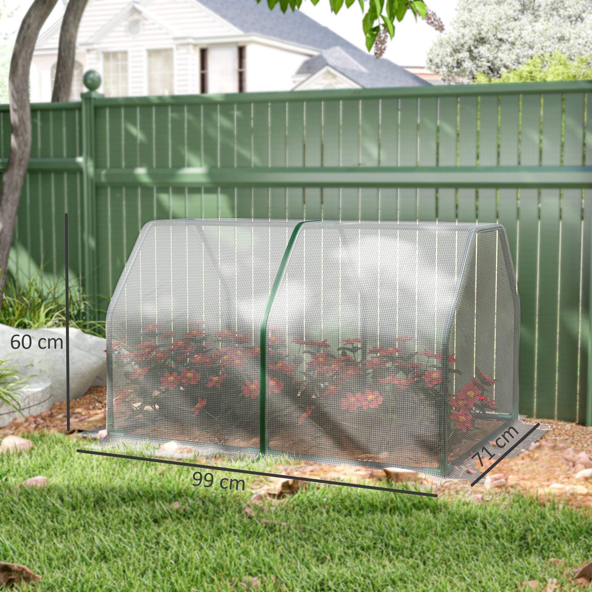 Mini Serre de Terrasse 100 x 70 x 60 cm avec Fermeture Éclair, Structure Acier et Bâche PE 140 g/m², pour Plantes et Fleurs, Blanche - Image 3