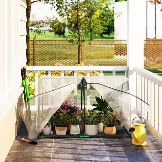 Mini Serre de Terrasse 100 x 70 x 60 cm avec Fermeture Éclair, Structure Acier et Bâche PE 140 g/m², pour Plantes et Fleurs, Blanche - Image 2