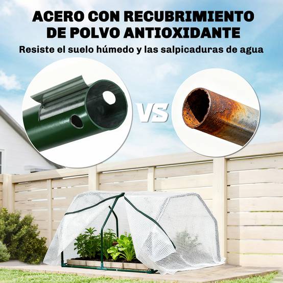 Mini Serre de Terrasse 100 x 70 x 60 cm avec Fermeture Éclair, Structure Acier et Bâche PE 140 g/m², pour Plantes et Fleurs, Blanche - Image 5