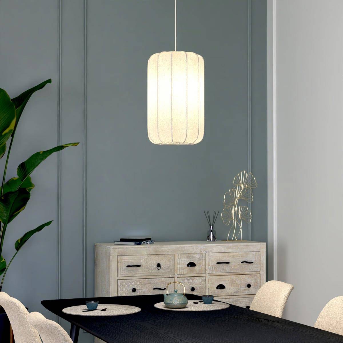 Lampe Suspension en Coton "Tobie" 25cm Blanc - Image 7