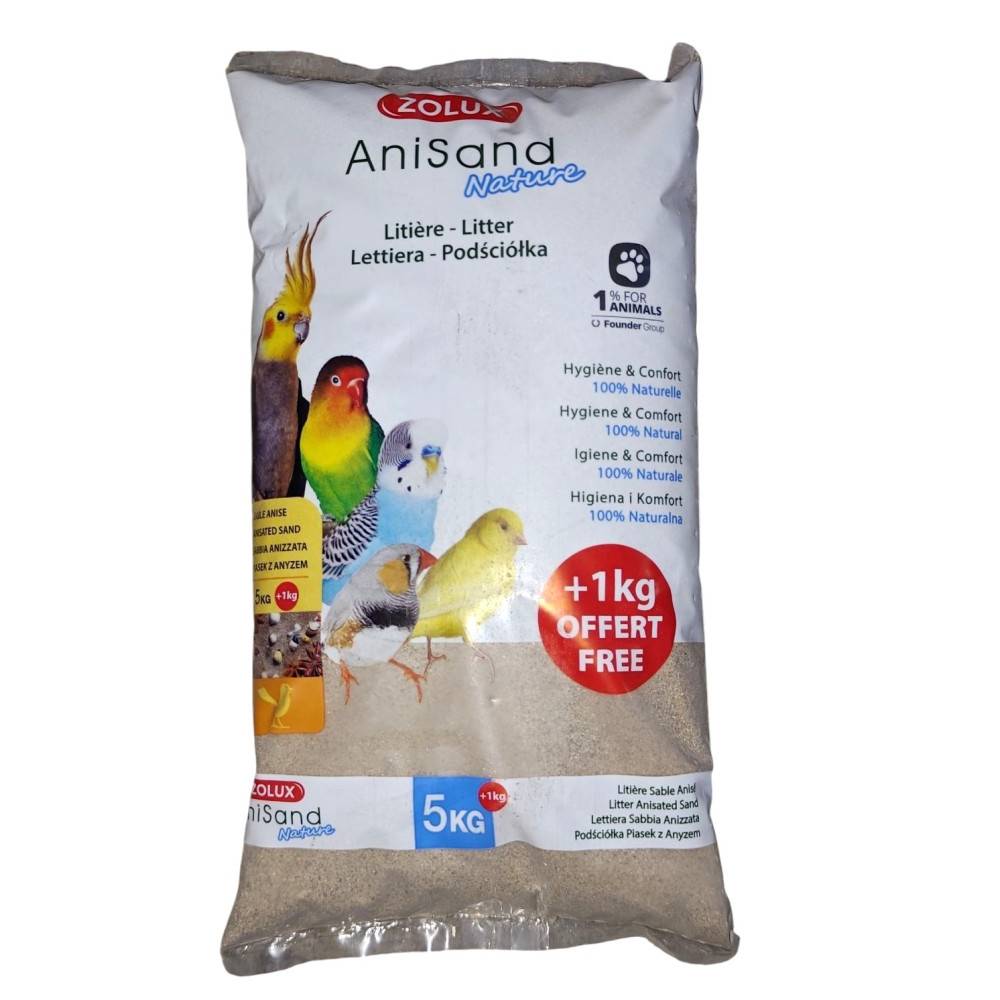 Zolux - Sable Anisand nature Litière 5 kg + 1 kg gratuit pour oiseaux