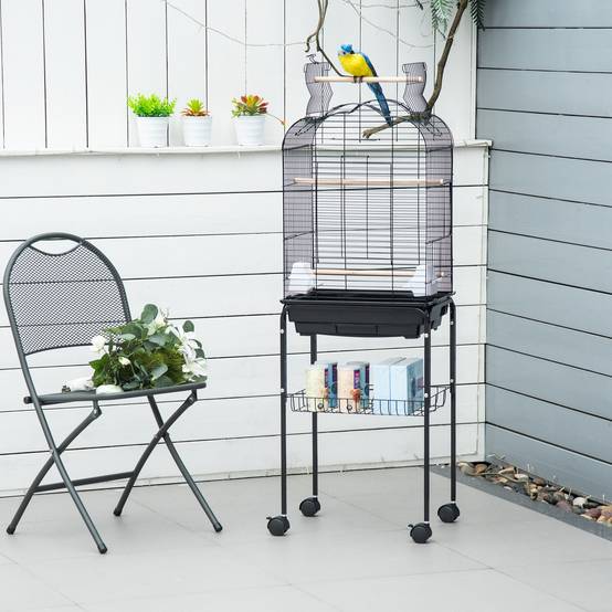 Volière sur roulettes Fil d'Acier perruches perroquets toit ouvrant Noir 130cm - ComfortXL Outdoor Living - Image 4