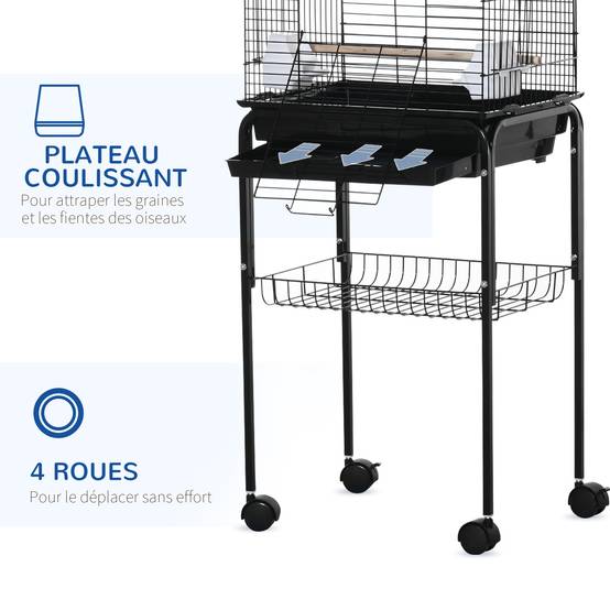 Volière sur roulettes Fil d'Acier perruches perroquets toit ouvrant Noir 130cm - ComfortXL Outdoor Living - Image 9