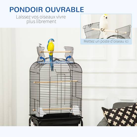 Volière sur roulettes Fil d'Acier perruches perroquets toit ouvrant Noir 130cm - ComfortXL Outdoor Living - Image 7