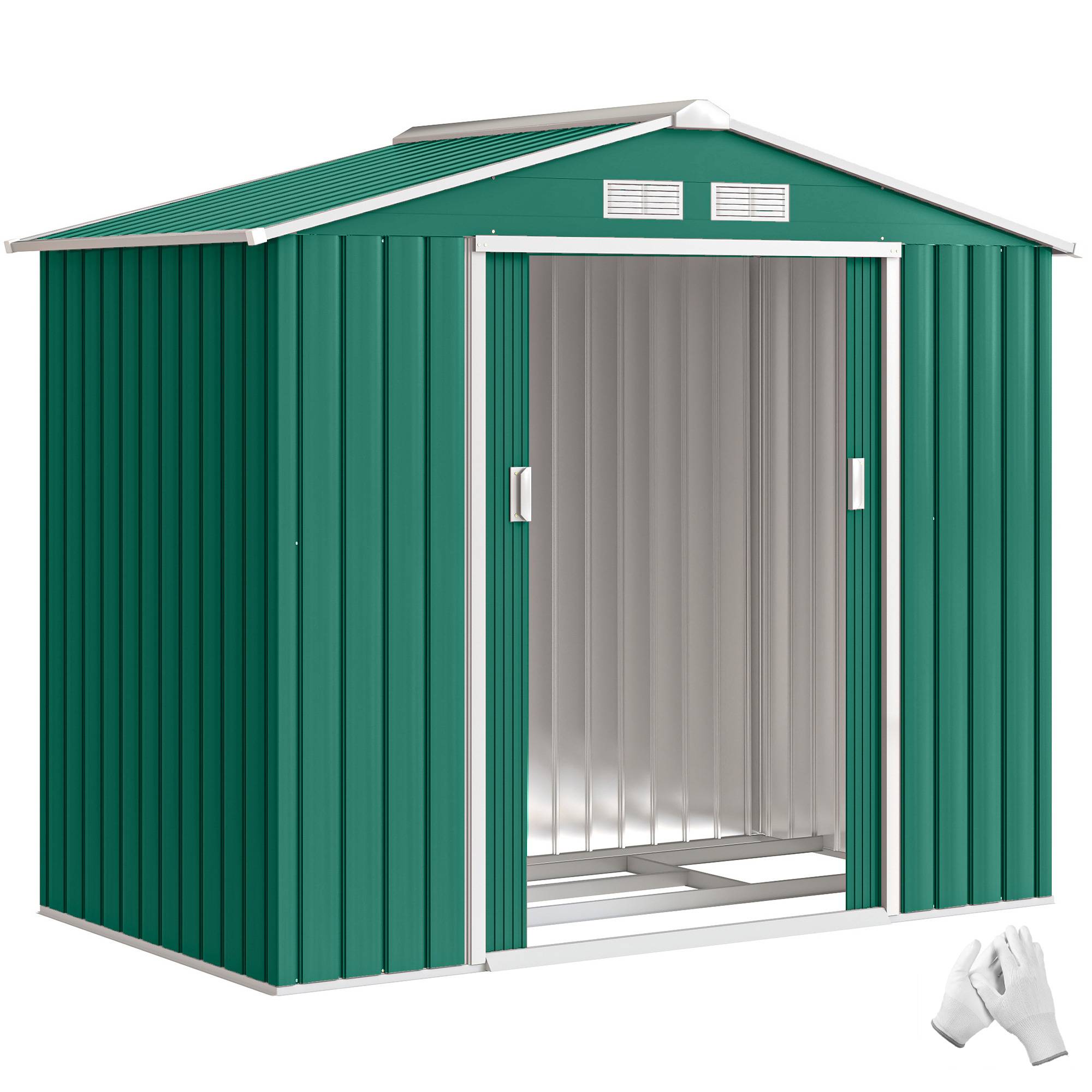 Abri de jardin 213 x 130 x 185 cm, abri extérieur en métal pour le rangement des outils, vert foncé - Image 1