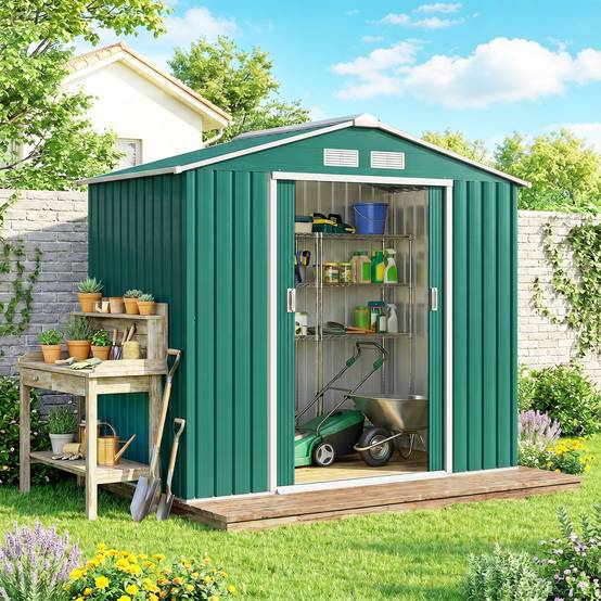 Abri de jardin 213 x 130 x 185 cm, abri extérieur en métal pour le rangement des outils, vert foncé - Image 4