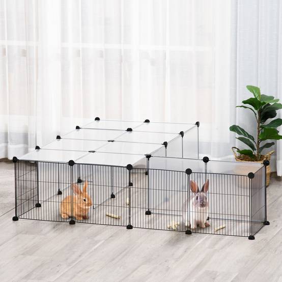 Parc Modulable Acier Résine Lapins Chinchillas Design Ouvert 140x70x70cm Noir - ComfortXL Outdoor Living - Image 3