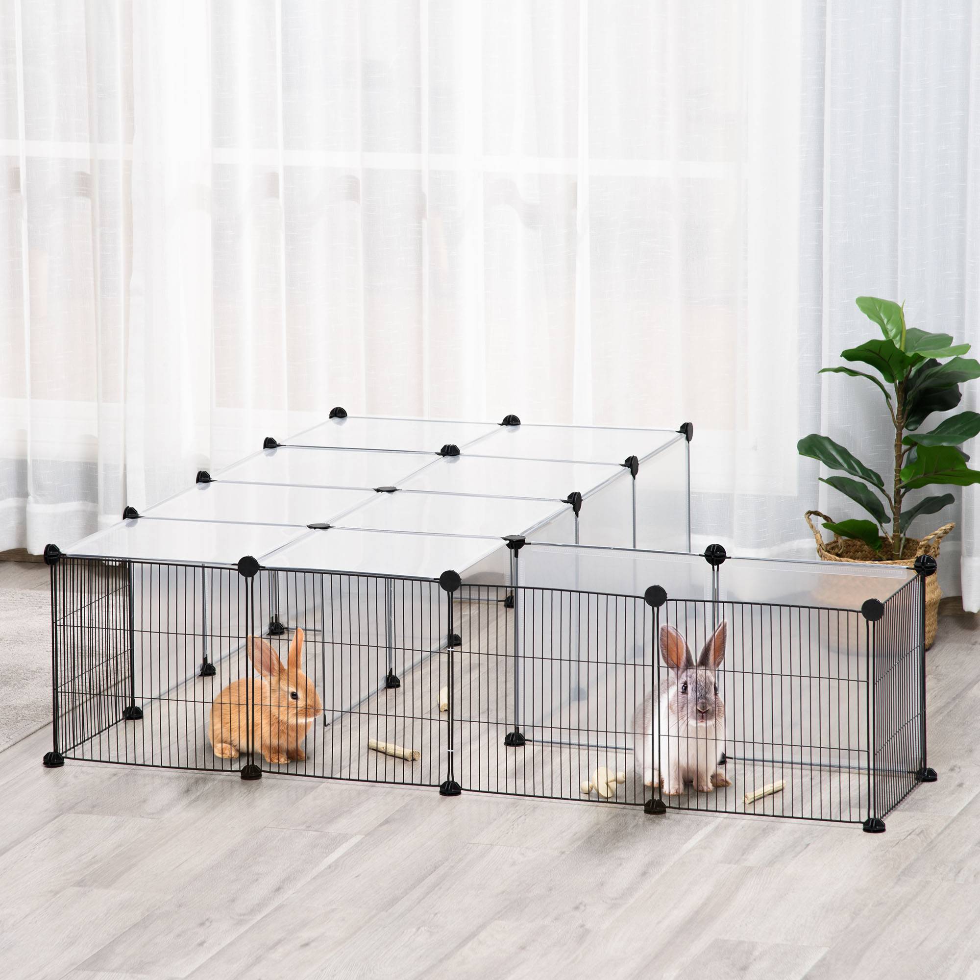 Parc Modulable Acier Résine Lapins Chinchillas Design Ouvert 140x70x70cm Noir - ComfortXL Outdoor Living - Image 3