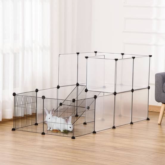 Parc Modulable Acier Résine Lapins Chinchillas Design Ouvert 140x70x70cm Noir - ComfortXL Outdoor Living - Image 4