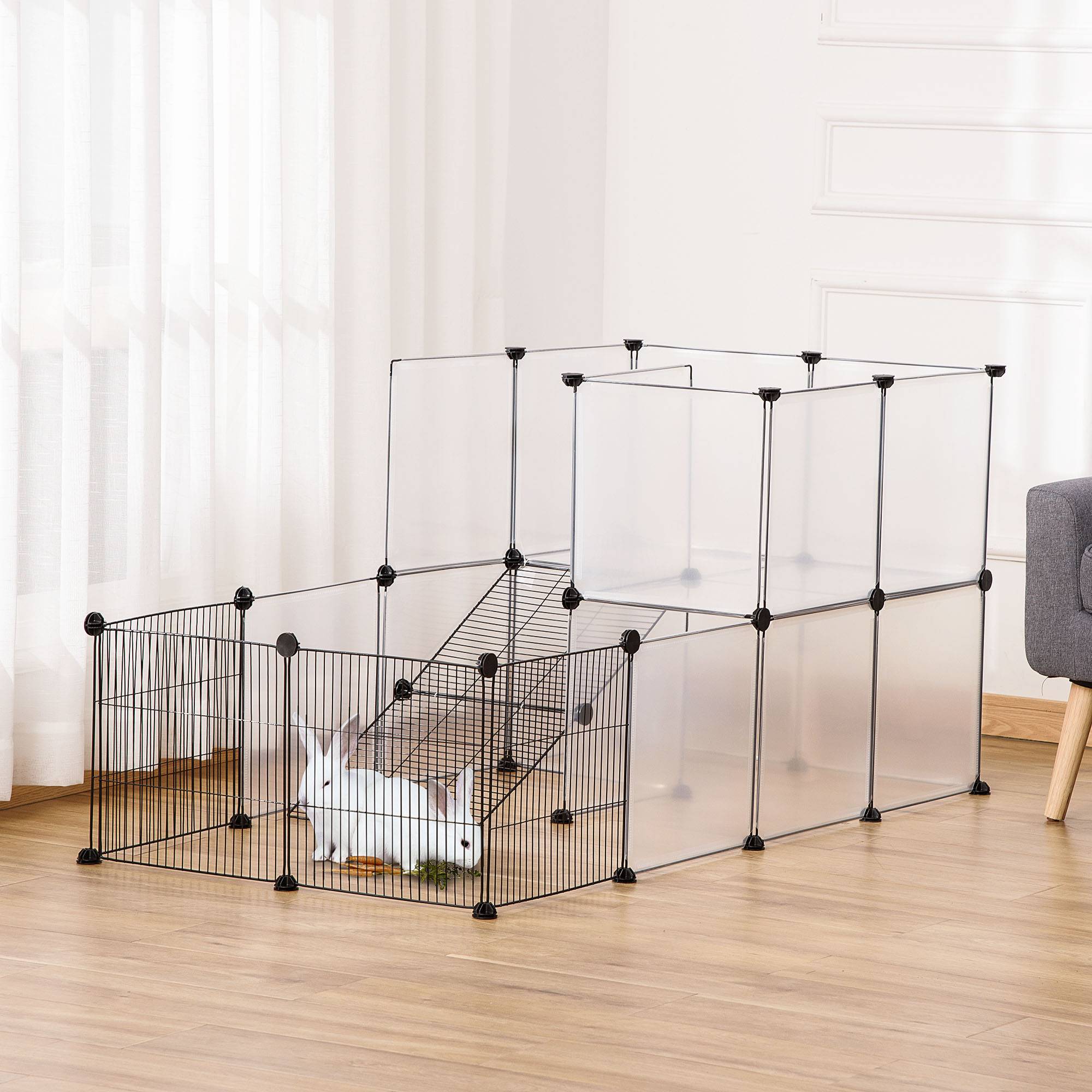 Parc Modulable Acier Résine Lapins Chinchillas Design Ouvert 140x70x70cm Noir - ComfortXL Outdoor Living - Image 4