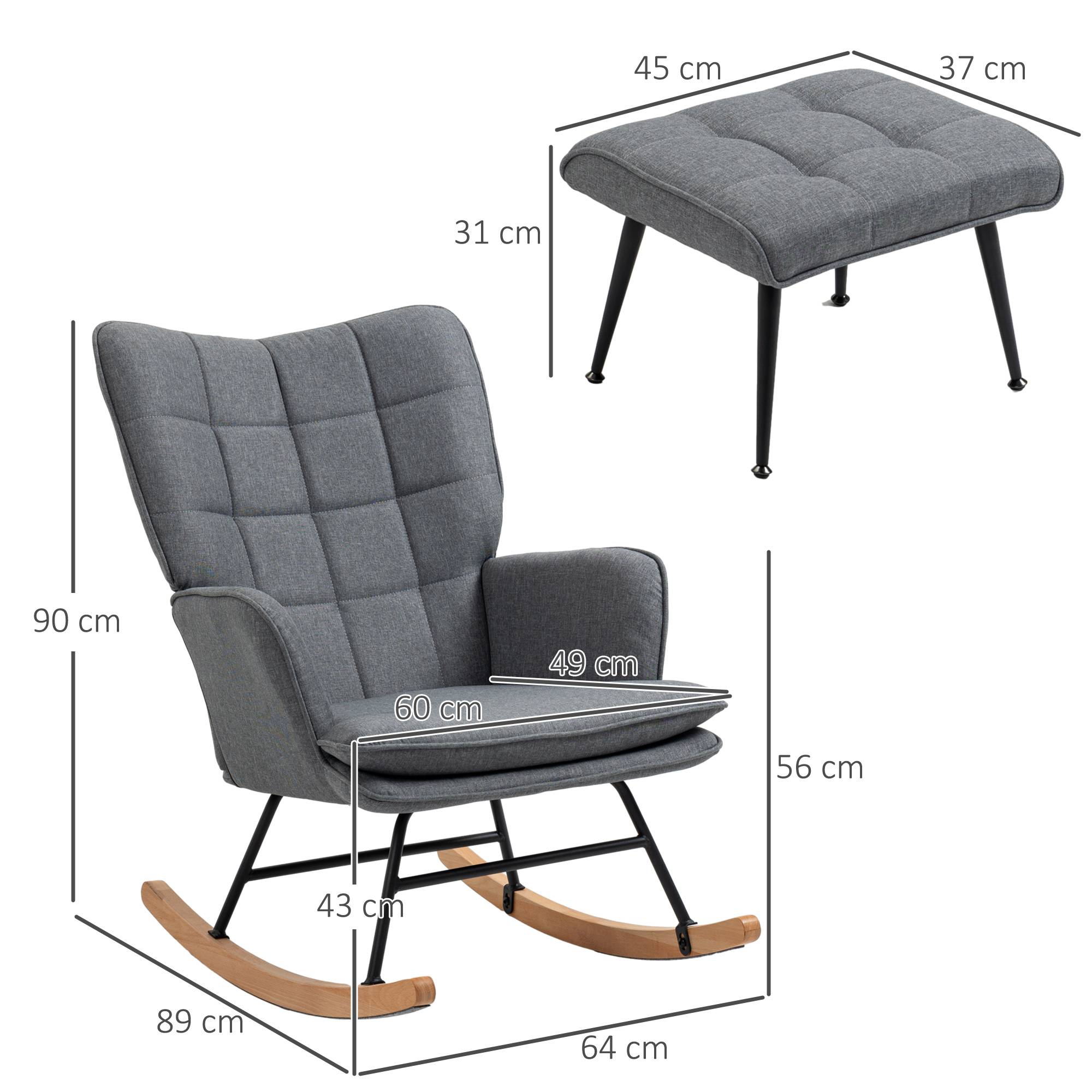 Fauteuil à bascule avec repose-pieds, rocking chair, assise large, dossier haut, coussin inclus, 64 x 89 x 90 cm, gris - Image 5