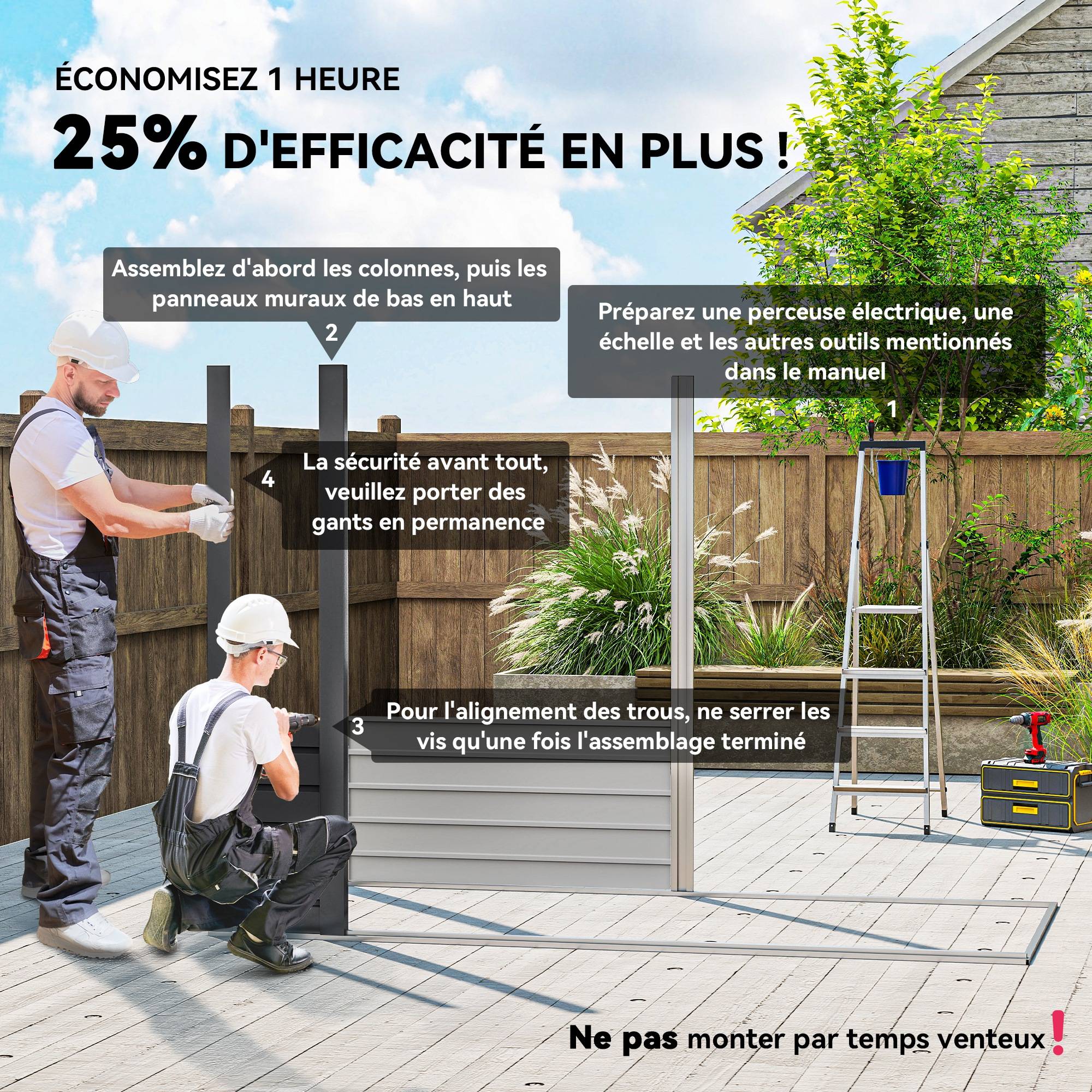 Abri de Jardin 2,7 m² 249 x 121 x 183 cm avec Gants Doubles Portes Verrouillables et Ventilations - Image 4