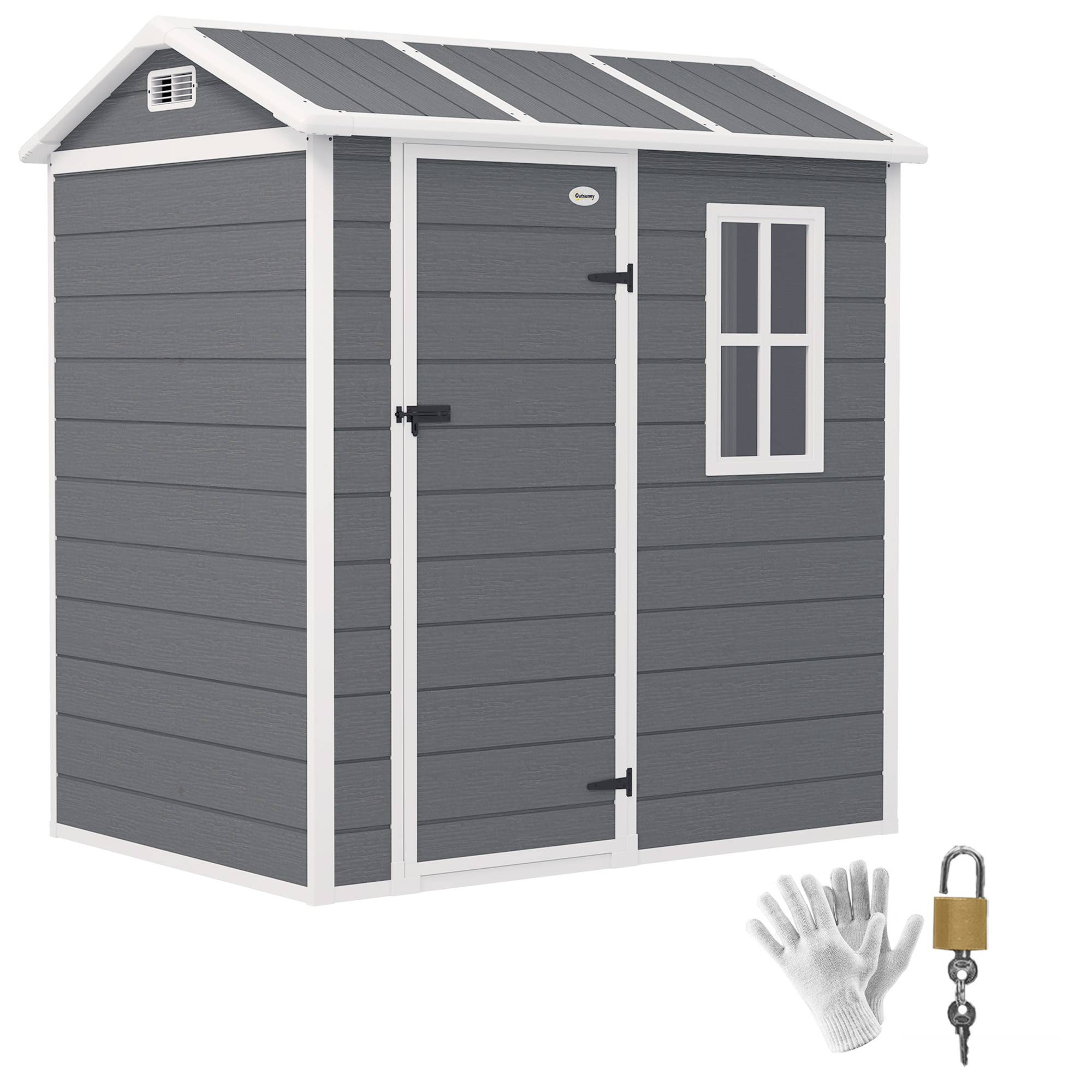 Abri de jardin résine plastique avec plancher fenêtre porte verrouillable rangement extérieur gris - Image 1