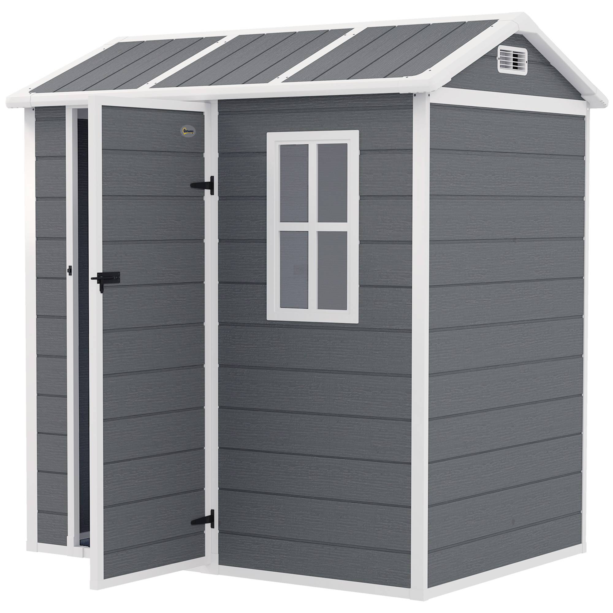 Abri de jardin résine plastique avec plancher fenêtre porte verrouillable rangement extérieur gris - Image 2