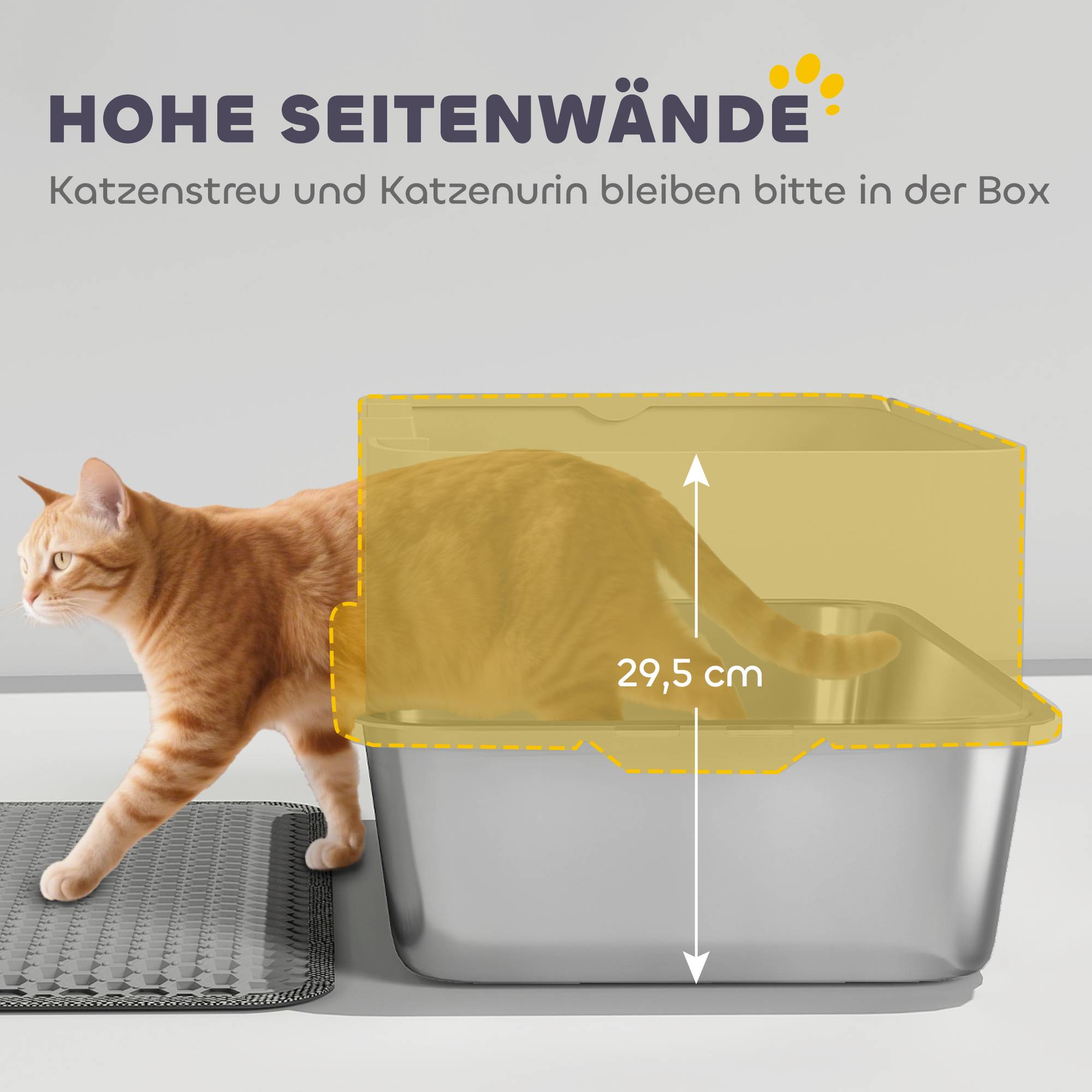 Sans Marque - Litière inox ouverte, pelle, bord haut, tapis, pour chat -7kg, 60,2x40,2x29,5cm, Gris - Image 7