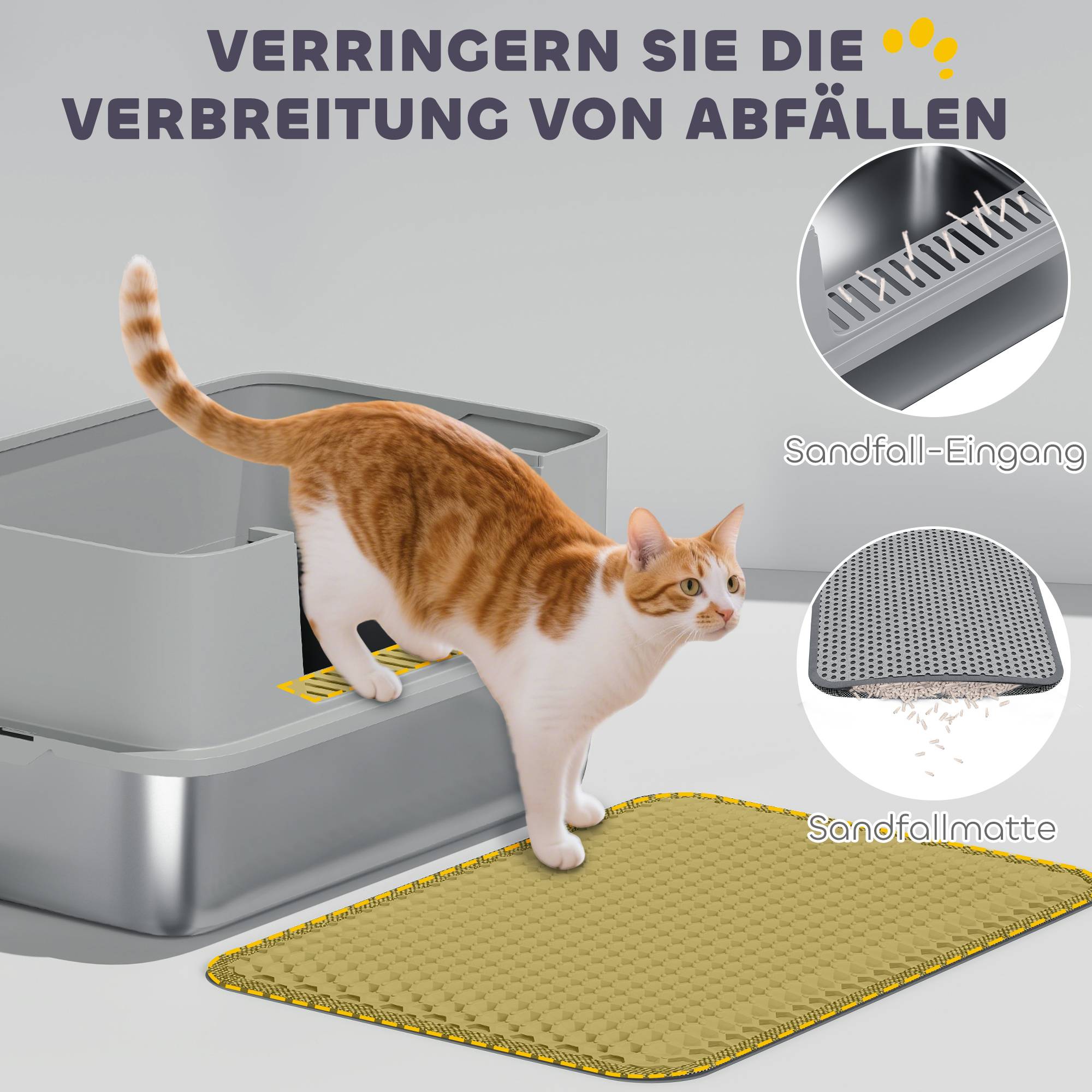 Sans Marque - Litière inox ouverte, pelle, bord haut, tapis, pour chat -7kg, 60,2x40,2x29,5cm, Gris - Image 8
