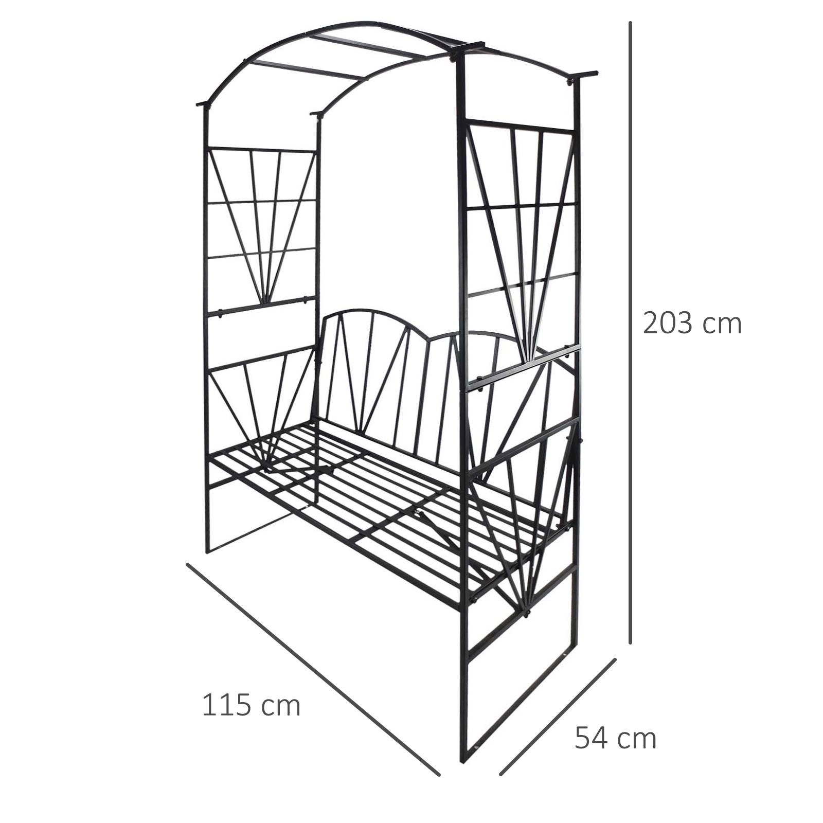 Outsunny - Arche de jardin avec banc 2 places dim. 115L x 54l x 203H cm métal thermolaqué noir - Outsunny - Image 3