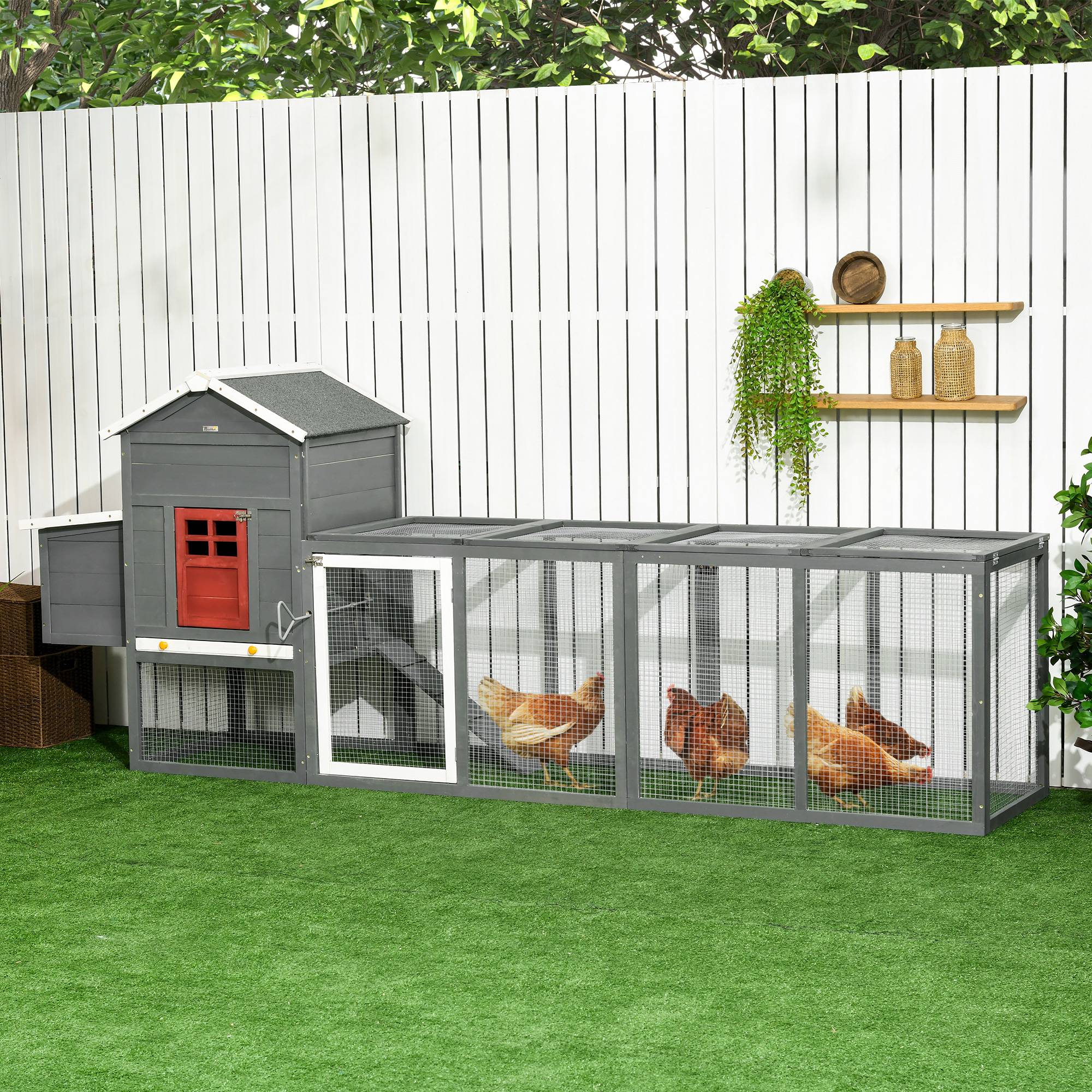 Grand poulailler bois extérieur 3 à 6 poules toit bitumé 300x66x116cm gris - ComfortXL Outdoor Living - Image 3