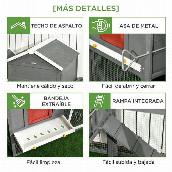 Grand poulailler bois extérieur 3 à 6 poules toit bitumé 300x66x116cm gris - ComfortXL Outdoor Living - Image 9