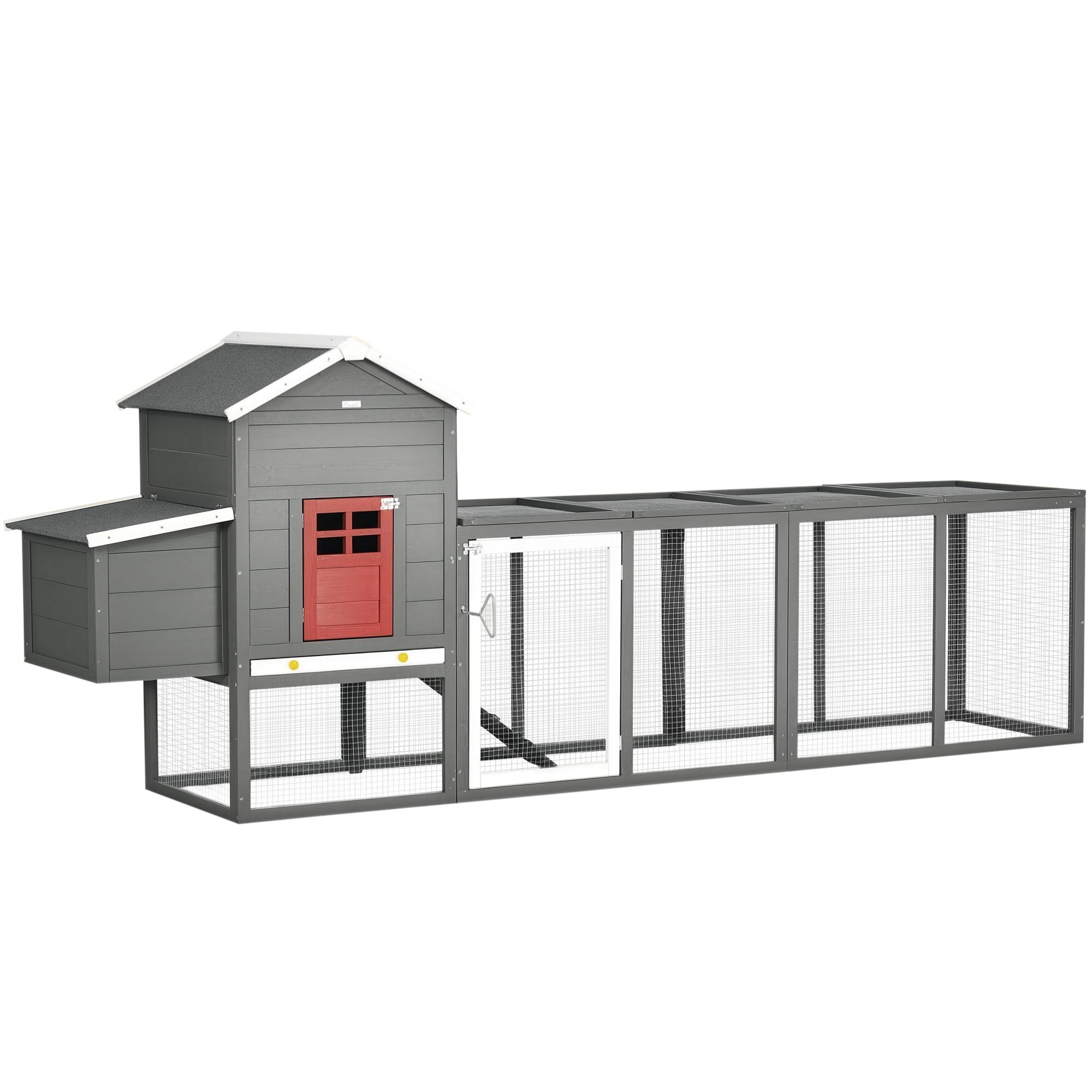 Grand poulailler bois extérieur 3 à 6 poules toit bitumé 300x66x116cm gris - ComfortXL Outdoor Living - Image 1