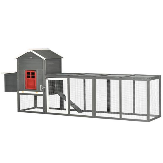 Grand poulailler bois extérieur 3 à 6 poules toit bitumé 300x66x116cm gris - ComfortXL Outdoor Living - Image 2