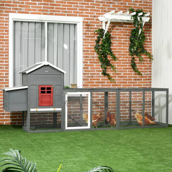 Grand poulailler bois extérieur 3 à 6 poules toit bitumé 300x66x116cm gris - ComfortXL Outdoor Living - Image 4