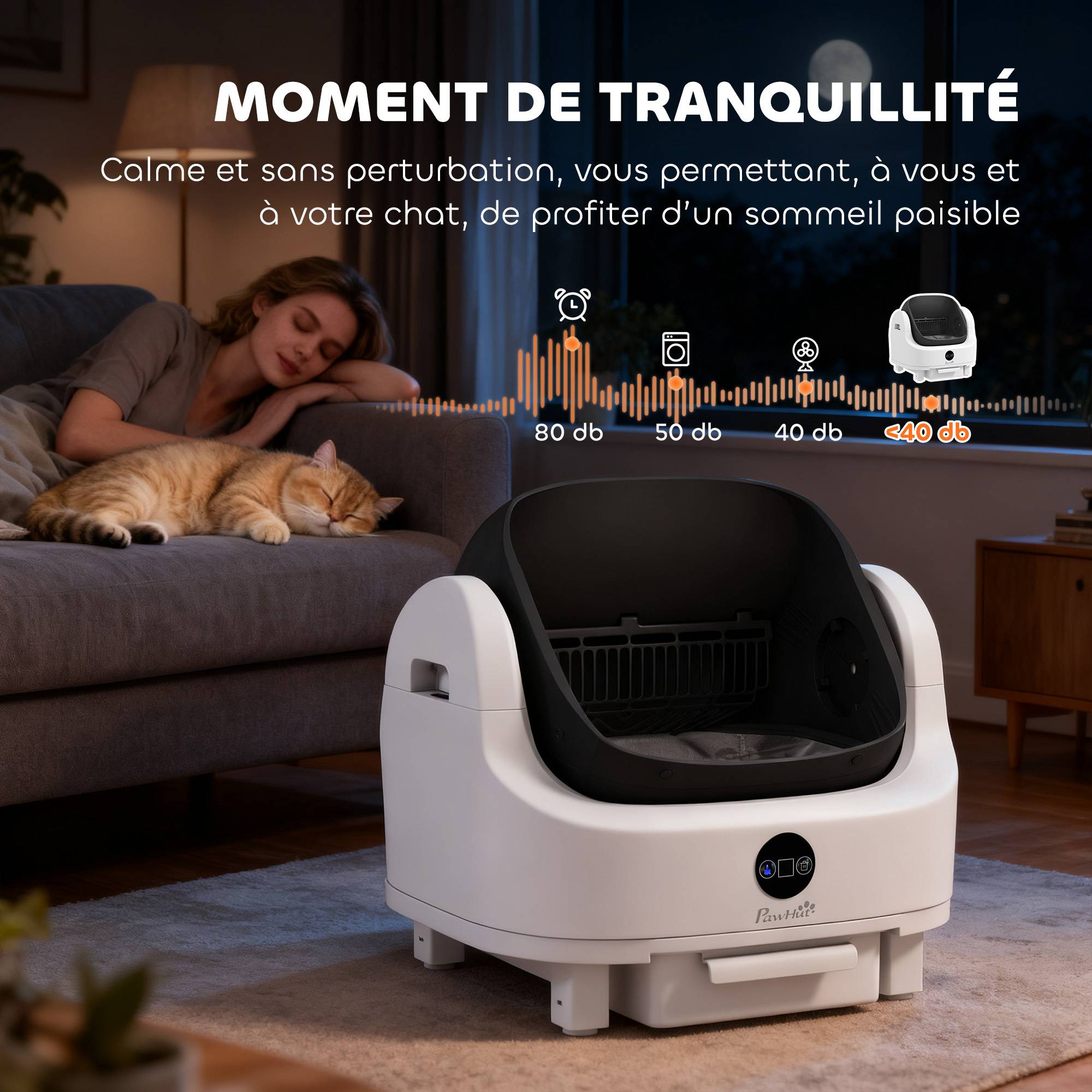 Bac à litière autonettoyant ouverture automatique anti odeurs sécurité intégrée toilette chat moderne blanche - Image 10