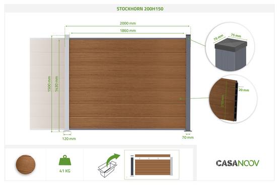 Casanoov Clôture composite Stockhorn 8 m H.150 cm sur plaque finition teck - Image 3
