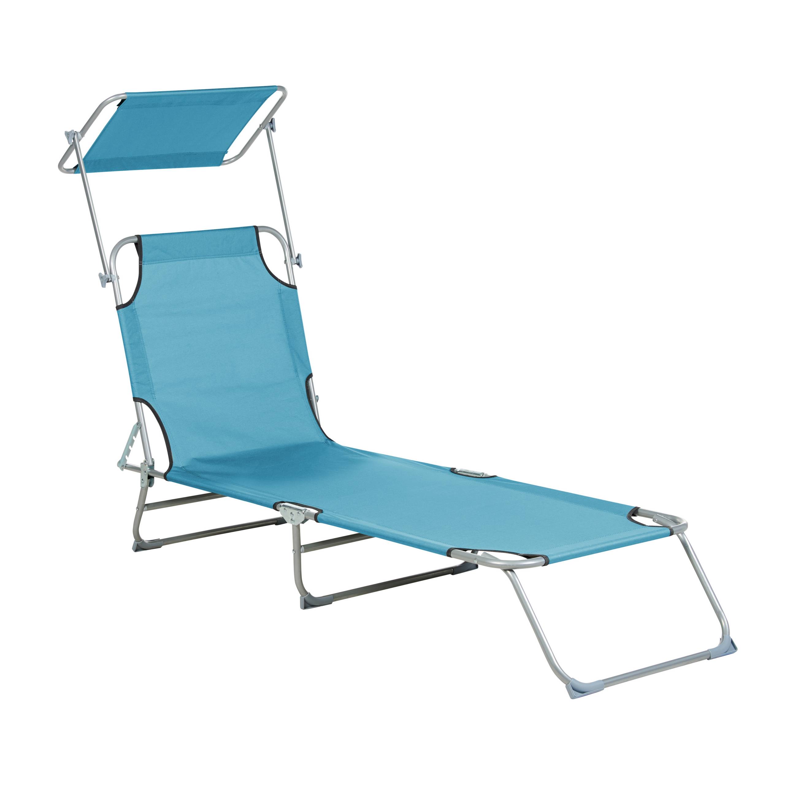 Beliani - Transat de Jardin Bain de Soleil Pliant en Tissu Polyester Bleu Turquoise et Acier avec Pare Soleil Pratique Idéal pour Terrasse ou Balcon Beliani - Image 4