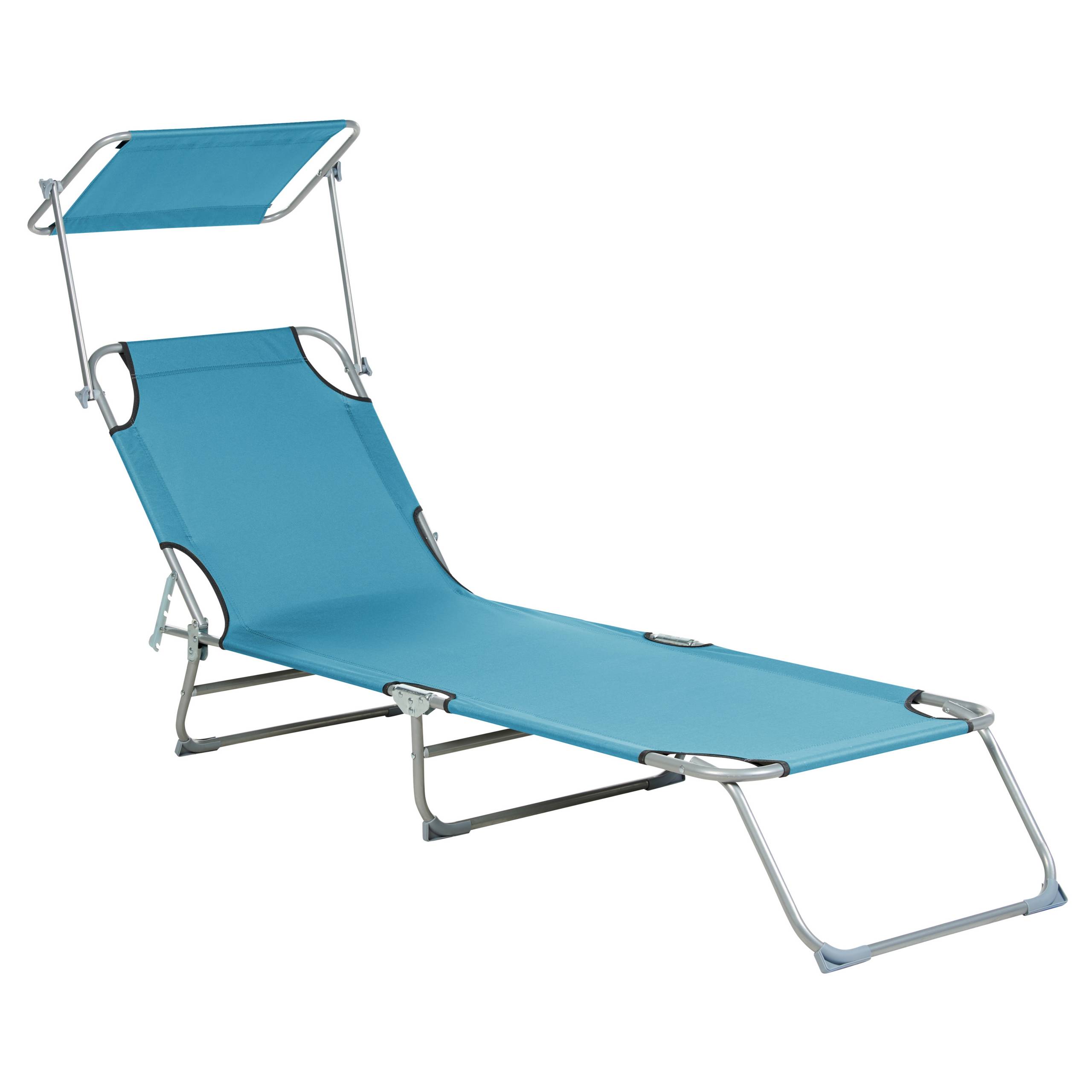 Beliani - Transat de Jardin Bain de Soleil Pliant en Tissu Polyester Bleu Turquoise et Acier avec Pare Soleil Pratique Idéal pour Terrasse ou Balcon Beliani - Image 1