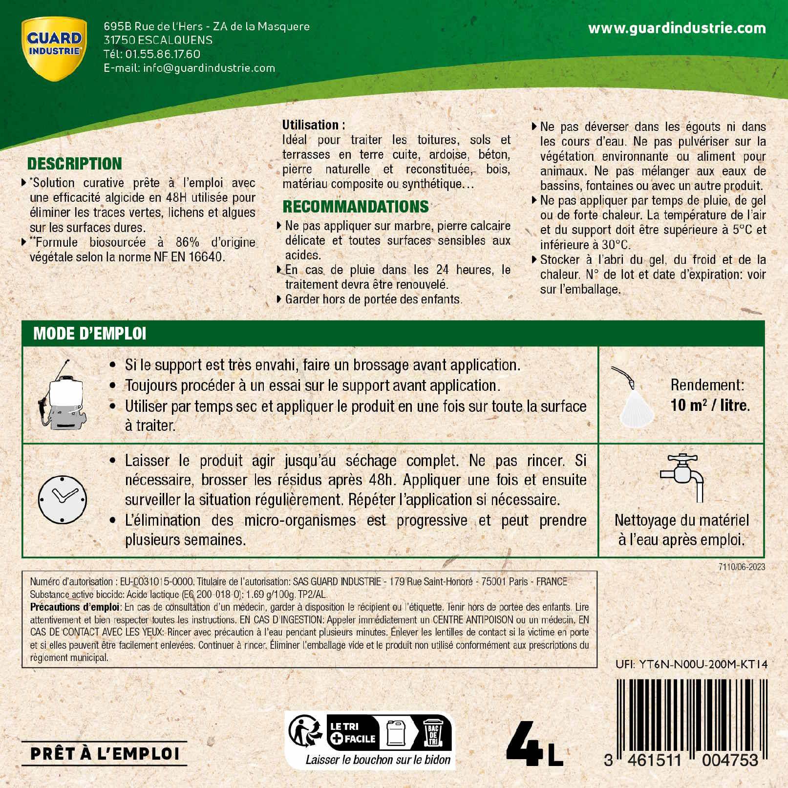 Net Alg Guard Action Visible dès 48 heures Traces Vertes Lichen Ingrédients Origine Végétale Français 40 m2 - Image 6