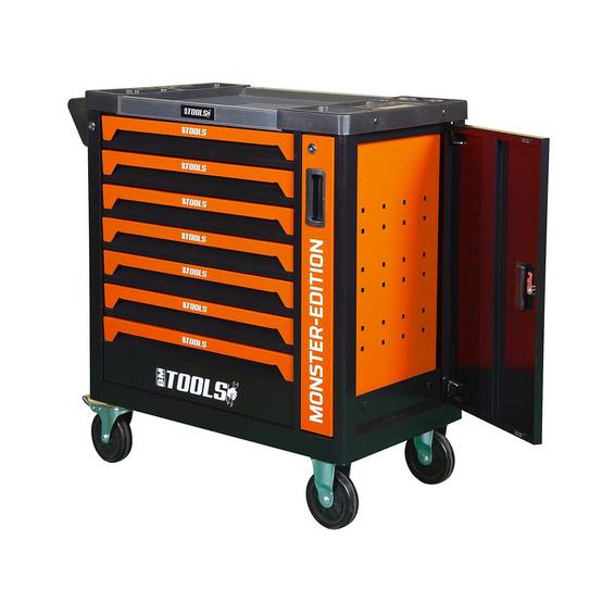 Servante d'atelier BM TOOLS 9/7 MONSTER-EDITION-ORANGE 7 tiroirs pleins 257 outils + Cric hydraulique Kraft Muller 2,25T ROUGE - Image 5