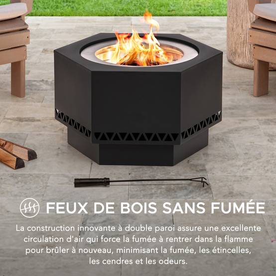 Foyer sans fumée AMIATA en acier - 66x57x38cm, noir - Image 4