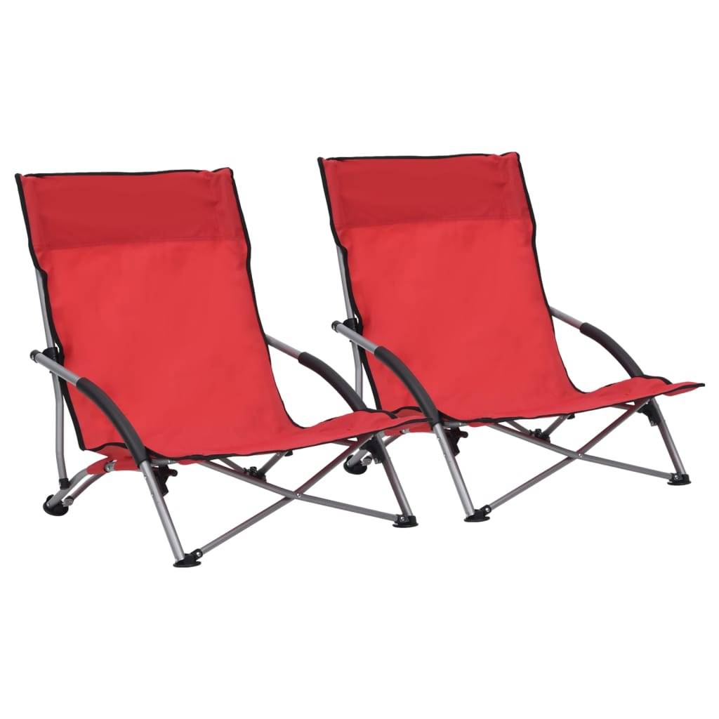 Lot de 2 Chaise de jardin | Chaises de plage pliables Rouge Tissu - Image 2