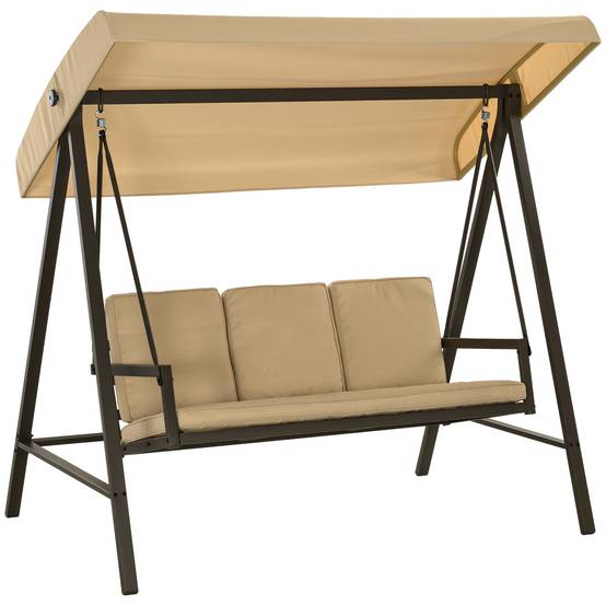Balancelle de jardin 3 places acier extérieur toit réglable maille 200x125cm beige - ComfortXL Outdoor Living - Image 1