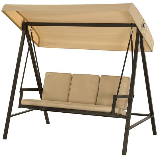 Balancelle de jardin 3 places acier extérieur toit réglable maille 200x125cm beige - ComfortXL Outdoor Living - Image 2